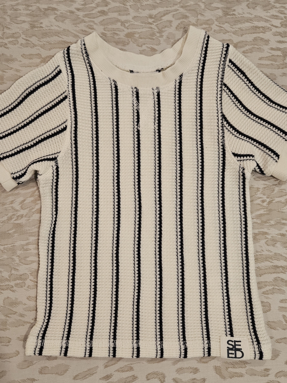 SEED Knit Tee in Cream and Black Sz 2
